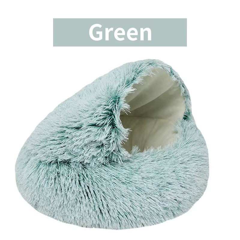 SnuggleNest™ 2-in-1 Plush Cat Bed – Cozy Cave & Cushion