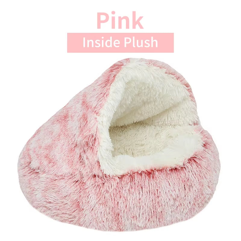 SnuggleNest™ 2-in-1 Plush Cat Bed – Cozy Cave & Cushion